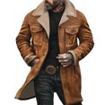 thumbnail image 5 of Joernso Men Jacket Autumn Winter Woolen Coat Lapel Single-Breasted Mid-Length Windproof Jacket Suede Multi Pockets Outerwear, 5 of 8
