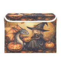 WOBOGO Little Witch and Her Dragon Large Collapsible Storage Box Flip Lid Fabric Decorative Organizer Container Basket with Handles 16.5×12.6×11.8in