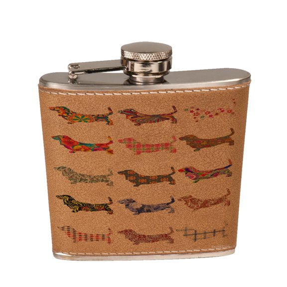 KuzmarK 6 oz. Leather Pocket Hip Liquor Flask - Basset Hound Dog
