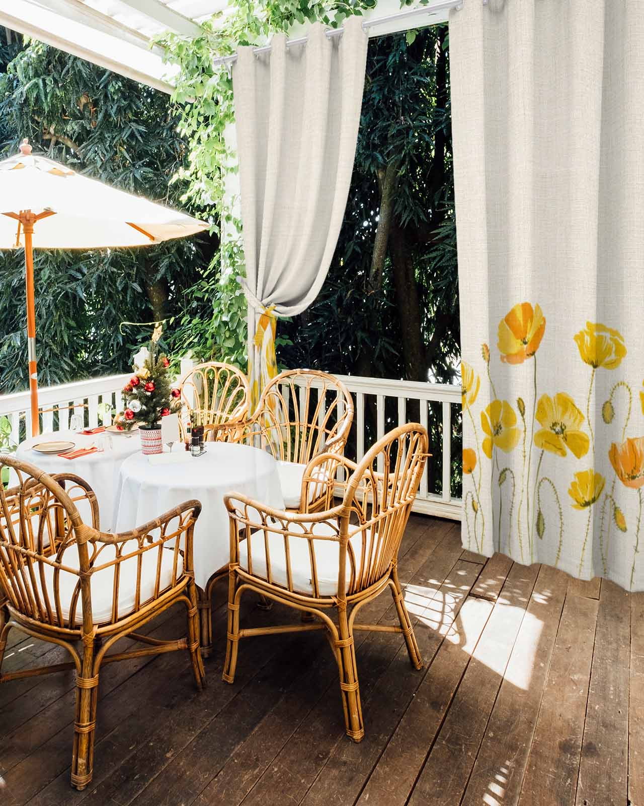 Yellow Flowers Outdoor Curtains for Patio, Farmhouse Botanical Watercolor Floral Privacy Drapes Grommet Waterproof Outside Curtains for Porch/Cabana/Balcony 54"x 95", 2 Panel