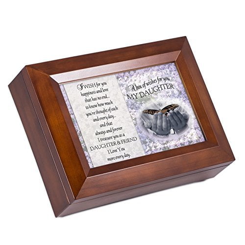Cottage Garden My Daughter Dark Wood Finish Jewelry Music Box - Plays Tune You are My Sunshine