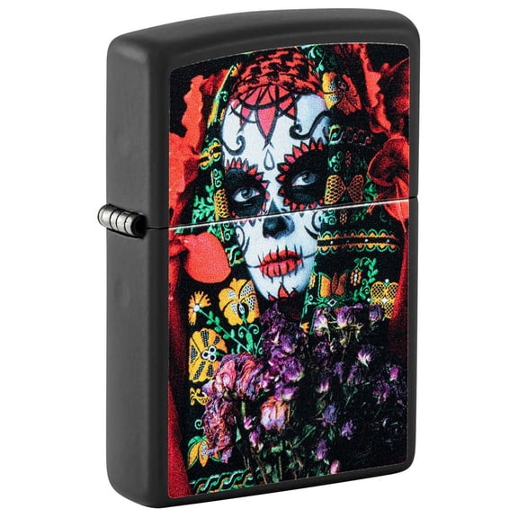 Zippo Lighter: Day Of The Dead, Black Light - Black Matte 48652