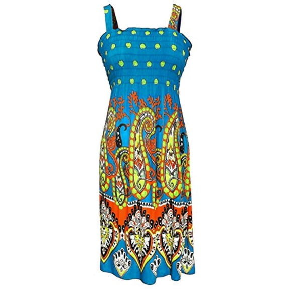 Peach Couture Women's Midi Multicolor Exotic Smocked Spring Summer Dress (XXL, Teal)