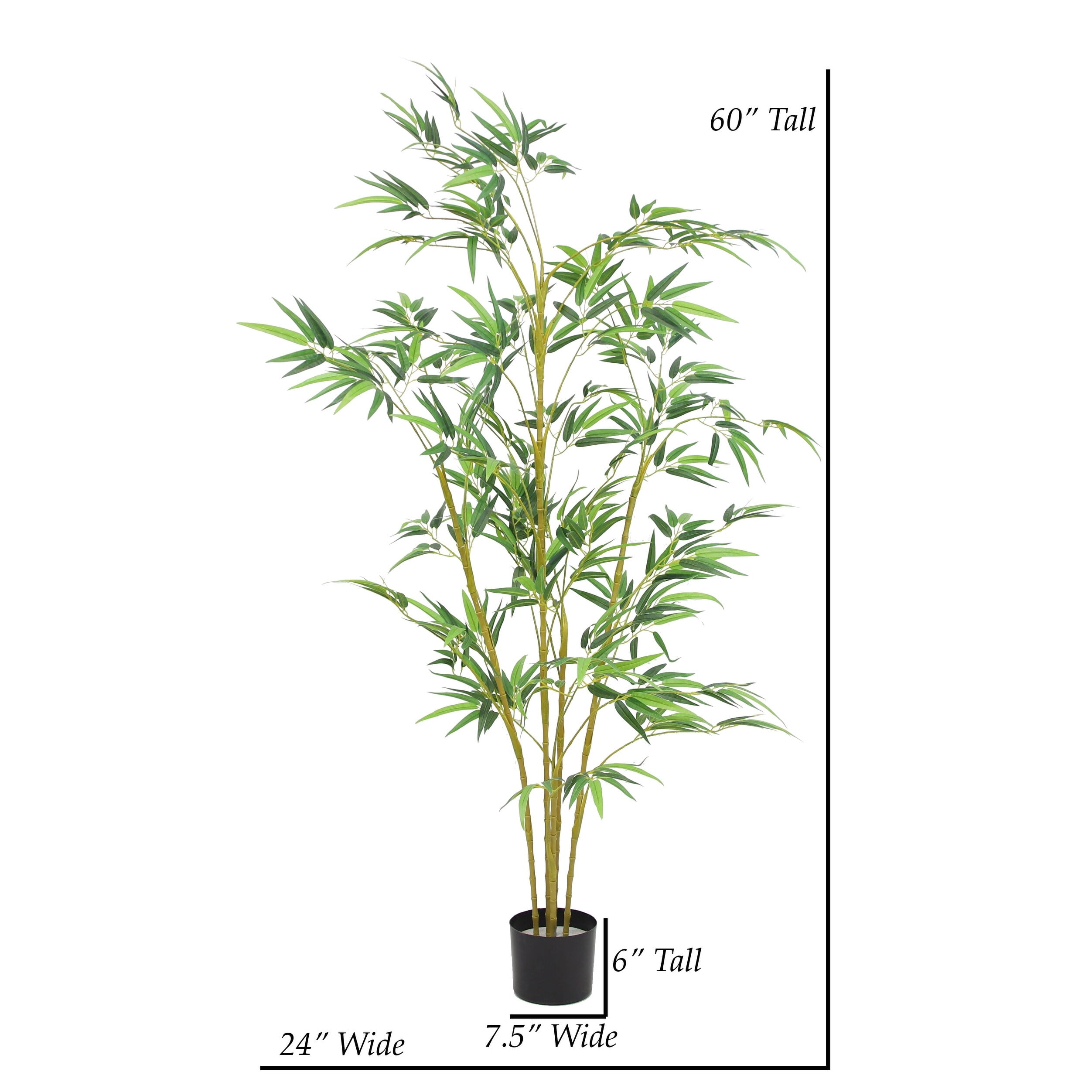 The Mod Greenhouse 60" Artificial Real Touch Bamboo Tree in Black Matte Planter's Pot 72