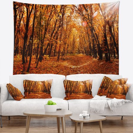 DESIGN ART Designart 'Yellow Falling Leaves in Forest' Landscape Photo Wall Tapestry
