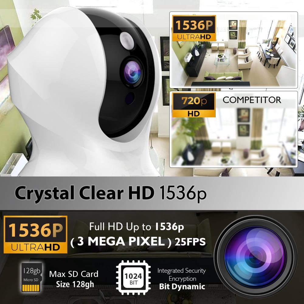SereneLife 3MP WiFi IP Camera Smart Tracking PTZ Face Detection Compatible Wireless Home Security