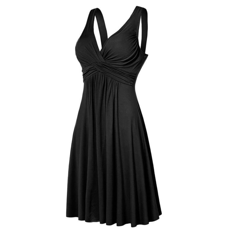 Outfmvch Women's Plus Size V-neck Retro Sling Pleated Slim Flare Black Dress, XXL - Walmart.com Outfmvch Women's Plus Size V-neck Retro Sling Pleated Slim Flare Black Dress, XXL - Walmart.com