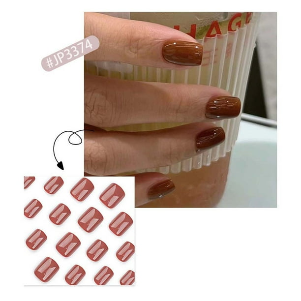 Uñas postizas a presión, regalos para mujeres, uñas cortas a presión, uñas postizas cortas con pegamento reutilizable, 12 tamaños, parche de 2 ml