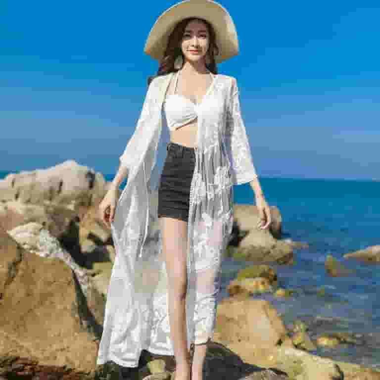 ロピア 爆買い Embroidery Summer Women RABBITH Lace See Cardigan Kimono Clothing