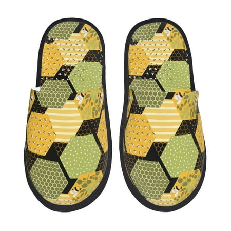 

Adobk Bee honey Print Slippers Indoor Outdoor Retro Slippers House Soft Fluffy Slides Cushion Furry Slippers-Large