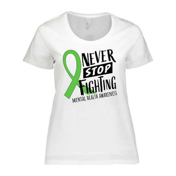 Inktastic Never Stop Fighting Mental Health Awareness Green Ribbon Women's Plus Size T-Shirt