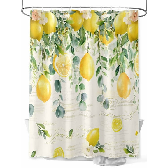 Shower Curtain Floral Lemon Bathroom Curtains with Hooks, Waterproof Fabric Fruit Eucalyptus Leaf Branch Retro Bath Shower Curtains Set for Bathroom Bathtubs Decor 36x72 Inch