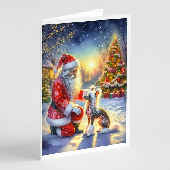 Chinese Crested and Santa Claus Greeting Cards Pack of 8 7 in x 5 in