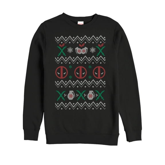 Men's Marvel Ugly Christmas Deadpool  Sweatshirt Black Medium