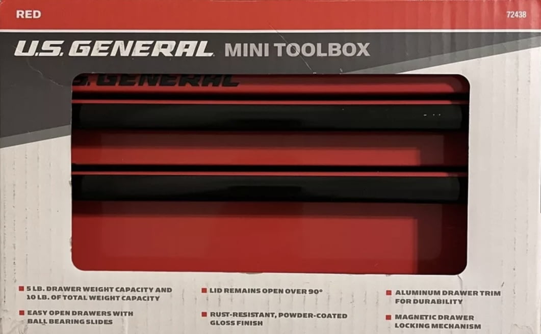 U.S. GENERAL Mini Steel Toolbox Red
