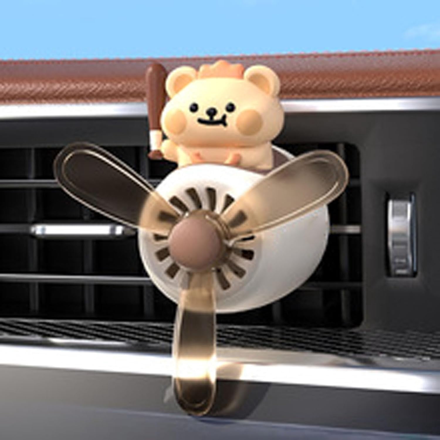 Cute Bear Duck Pilot Car Air Fresheners, Bear Duck Air Vent Clips, Cartoon Pilot Rotating Car Diffuser Decorations, Auto Air Conditioner Outlet Clips with 2 Packs Replacement Tablets
