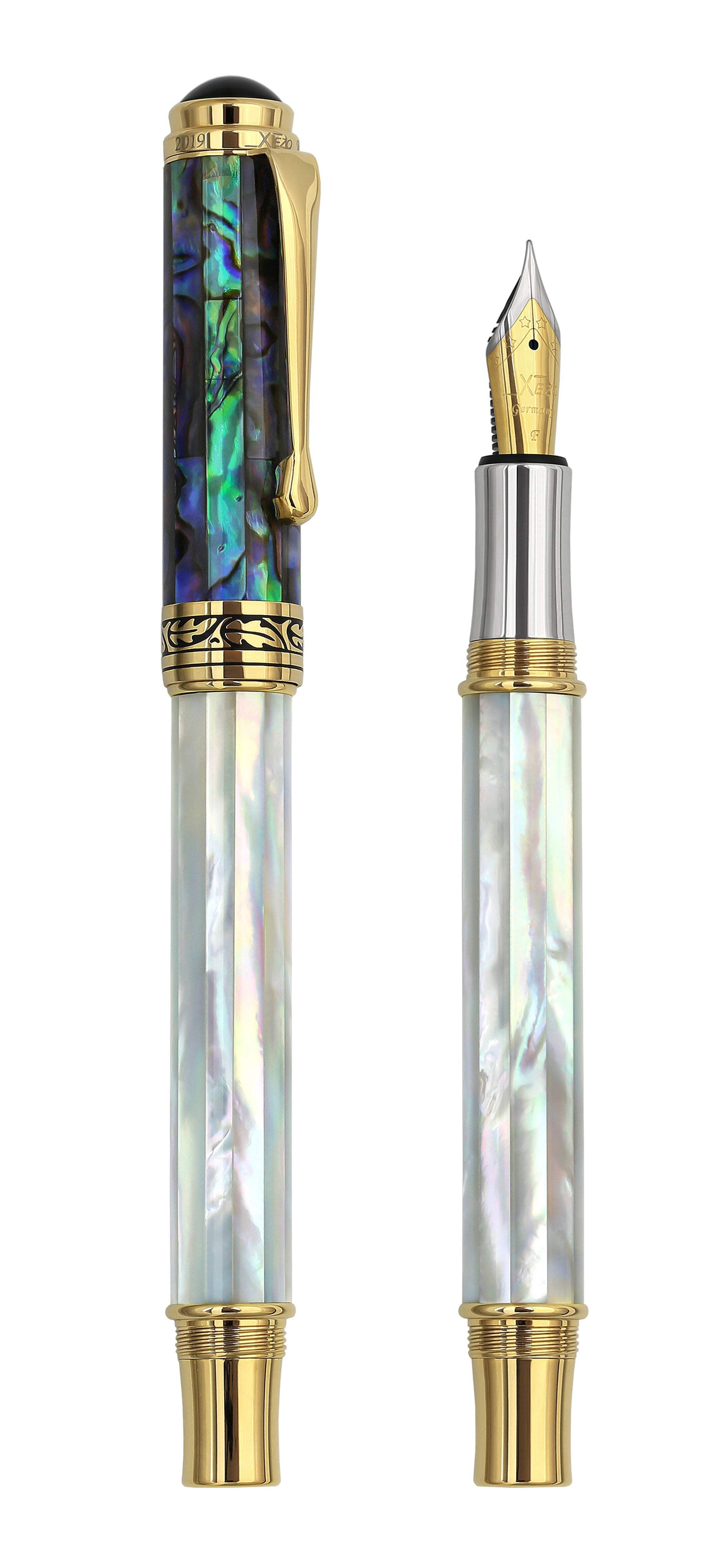 Xezo Xezo Maestro® 18K Gold Plated Fountain Pen (Fine Nib) - Oceanic White Mother of Pearl  Paua Abalone