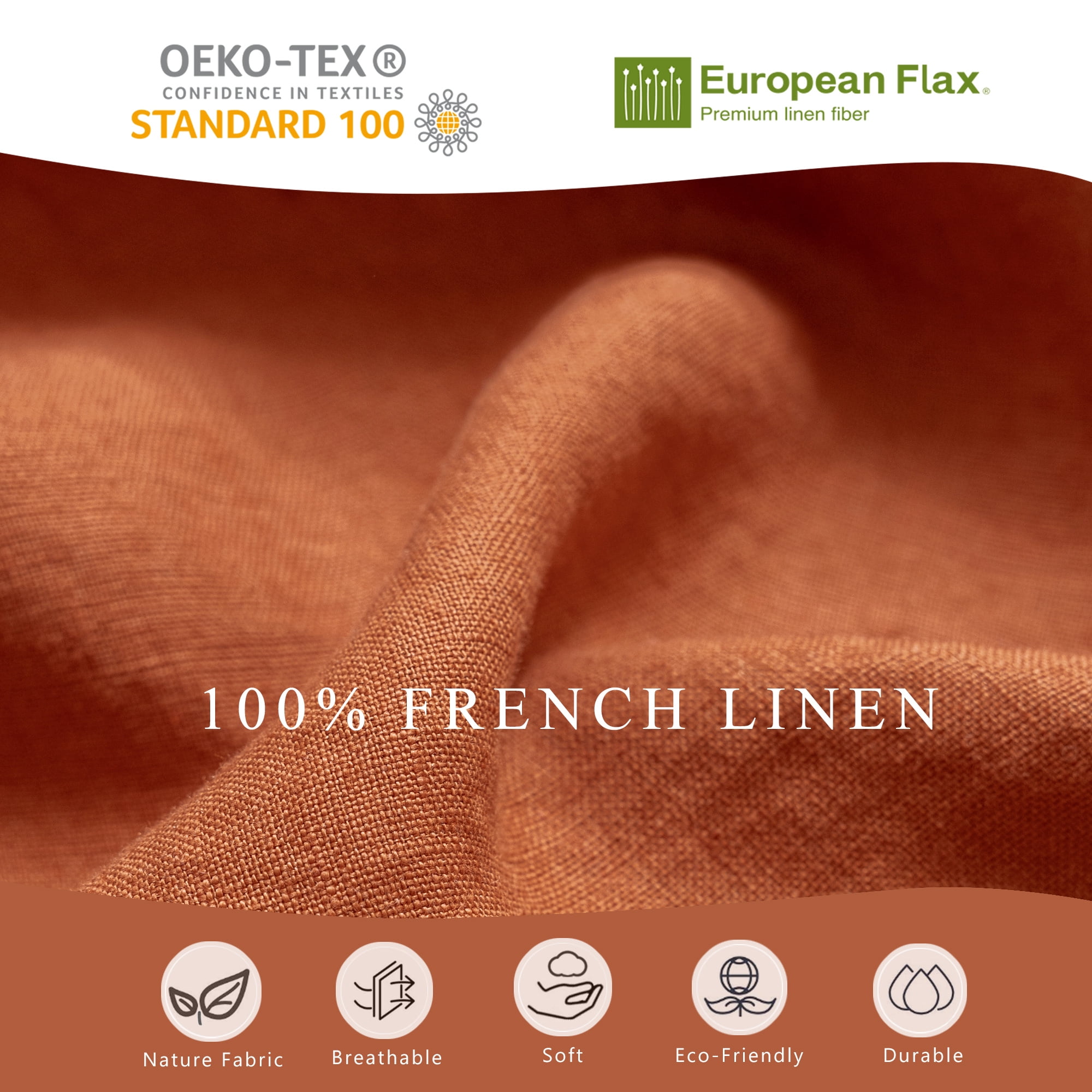 100% Pure Linen Duvet Cover with Button Closure and Corner Ties Soft & Breathable - Caramel King/Cal King