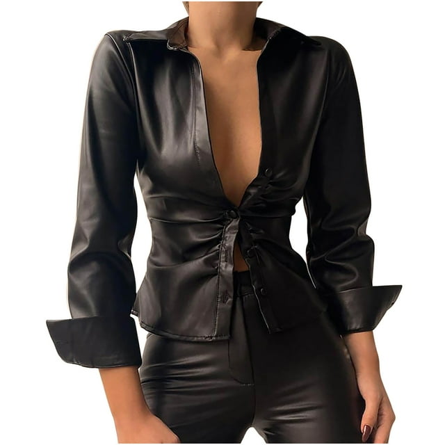DPTALR Blouse Classique pour Femmes Couleur Unie Boutons Slim Col à Revers Manches Longues Tunique