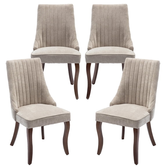 Dining Chairs Set of 4, Paproos Velvet Upholstered Dining Chairs, Mid Century Accent Chair Side Chair with High Backrest and Solid Wood Legs, Kitchen Chair for Dining Kitchen Living Room, Beige