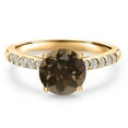 thumbnail image 3 of Gem Stone King 10K Yellow Gold Brown Smoky Quartz and Lab Grown Diamond Engagement Ring for Women | 2.00 Cttw | Round 8MM | Gemstone Birthstone | Size 5, 3 of 6