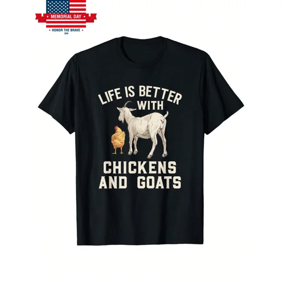 Life is Better with Chickens and Goats Funny Farm Life T-Shirt Retro Vintage Animal Lover Graphic Tee for Men and Women