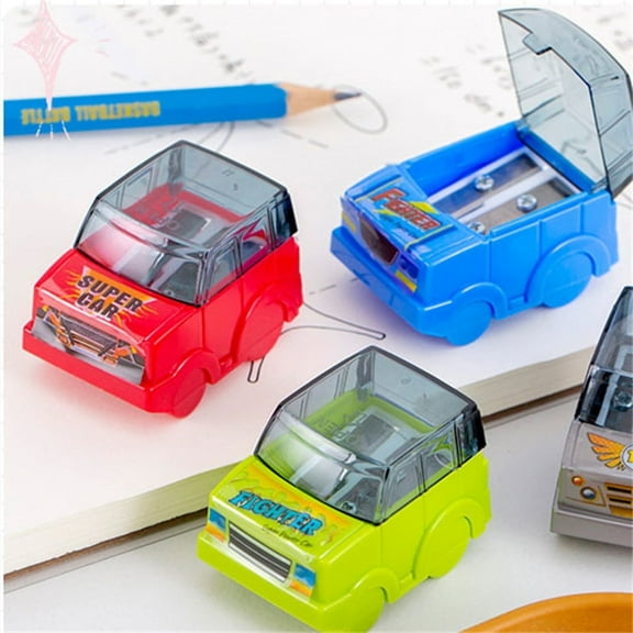  Under $1 Manual Double Holes Pencil Sharpener, 1PC Pencil Sharpeners for Manual Double Holes Sharpeners Handheld Plastic Cute Car Cartoon Essential Stationery