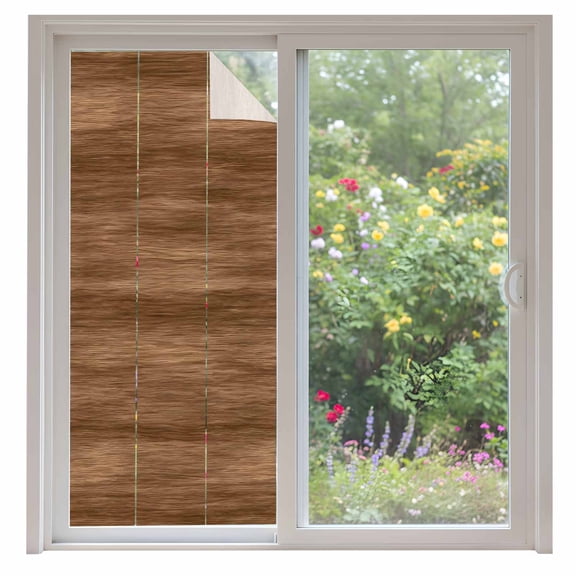 Window Privacy Film Brown Wooden Board Stained Glass Window Film Decorative Sun Block Window Cover Simple Vintage Country Wood Grain Window Clings Static Adhesive Sticker for Bathroom 35.4"x78.7"