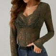 thumbnail image 2 of Miluxas Mesh Tops for Women Clearance Sheer Long Sleeve Tops V Neck Lace Blouses Under Shirts Floral Lace Tee Shirt Army Green 16-18(XL), 2 of 7