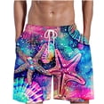 thumbnail image 2 of Ceisia Mens Big & Tall Starfish Seashell Print Beach Shorts Drawstring Waist Quick Dry Swim Trunks For Summer Surfing XXXXL Multicolor Gifts for Father, 2 of 5