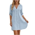 thumbnail image 2 of CFLVAEK Swimsuit Coverup for Women Summer Casual Long Sleeve Bathing Suit Cover Up Solid Color V Neck Pleated Beach Vacation Cover Ups Dress Light Blue XXL, 2 of 6