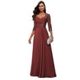 thumbnail image 1 of Vestido Loyeloy de encaje rojo vino para madre de la novia con mangas, 1 of 7
