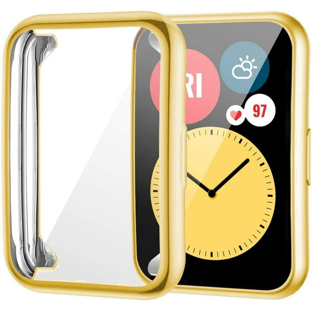 ALMNVO Cover for Huawei Watch Fit 2 Case Smartwatch Plated Accessories TPU Bumper All-Around Screen Protector Huawei Watch Fit/new Case -Gold