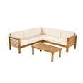 thumbnail image 3 of Christopher Knight Home 4-Piece Patio Sectional Sofa Set with Coffee Table, Acacia Wood Frame & Cushions, Teak+Cream, 3 of 13