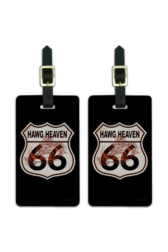 Hawg Heaven Route 66 Highway Hog Biker Motorcycle Luggage ID Tags Suitcase Carry-On Cards - Set of 2