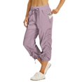 thumbnail image 2 of Womens Capris for Workout Pull on Cinch Bottom Quick Dry Cargo Pants Elastic Waist Adjustable Breathable Drawstring Cropped Pants with Pockets Purple S, 2 of 9