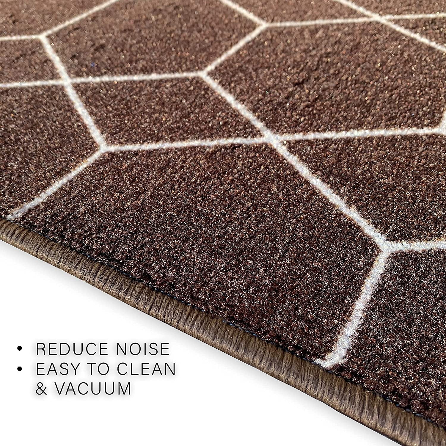 Custom Size Runner Rug Hexagon Trellis Design Brown Color 26 or 31 inch Wide Pick Your Length Non-Slip Rubber Backing Stair Runner