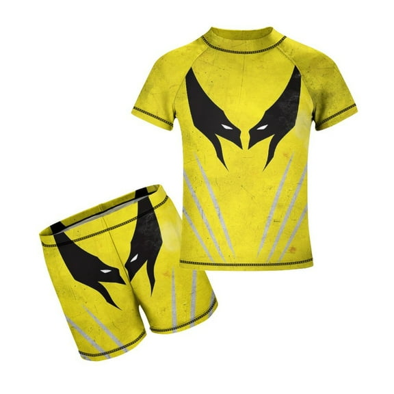 Wolverine Boys 2-Piece Swimsuit Set, Short Sleeve Rash Guard & Swim Trunks