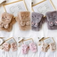 thumbnail image 5 of Guantes de invierno de felpa esponjosa de medio dedo con bordado de dibujos animados, mitones convertibles, color rosa, 5 of 5