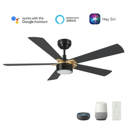 

52 5 Blade Smart Ceiling Fan Gold and Black with Remote Light for Bedroom Living Room