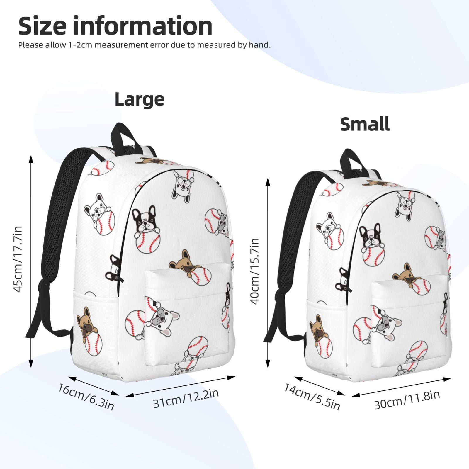 Picia Bbaseball Dog Printed Canvas Daypack - Stylish and Durable Vintage Compact Backpack - Class, Work, Travel, or Laptop Bookbag,Organized Compartments-Small