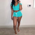thumbnail image 1 of LOVZFMLL Mode Femme Aguichant Ensemble de Sport Coloré 2 Pcs Survêtement Manches Courtes Bleu TTG, 1 of 6