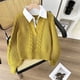 thumbnail image 3 of Diseño retro perezoso japonés con dos suéteres falsos para ropa de mujer de otoño e invierno, 3 of 4