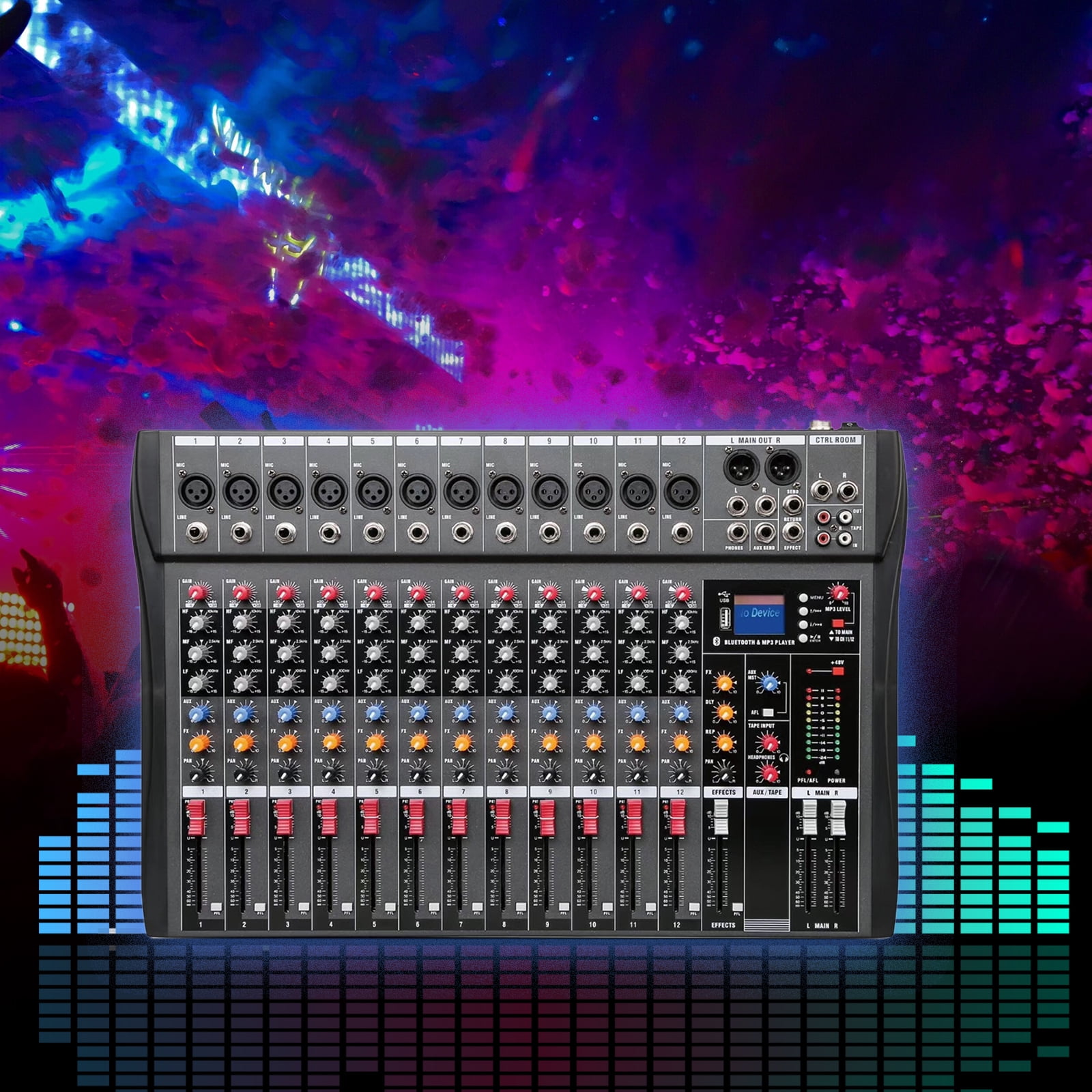 Mustrod 12 Channel Professional Audio Mixer Digital Bluetooth Sound Board Live Studio Power Mixing