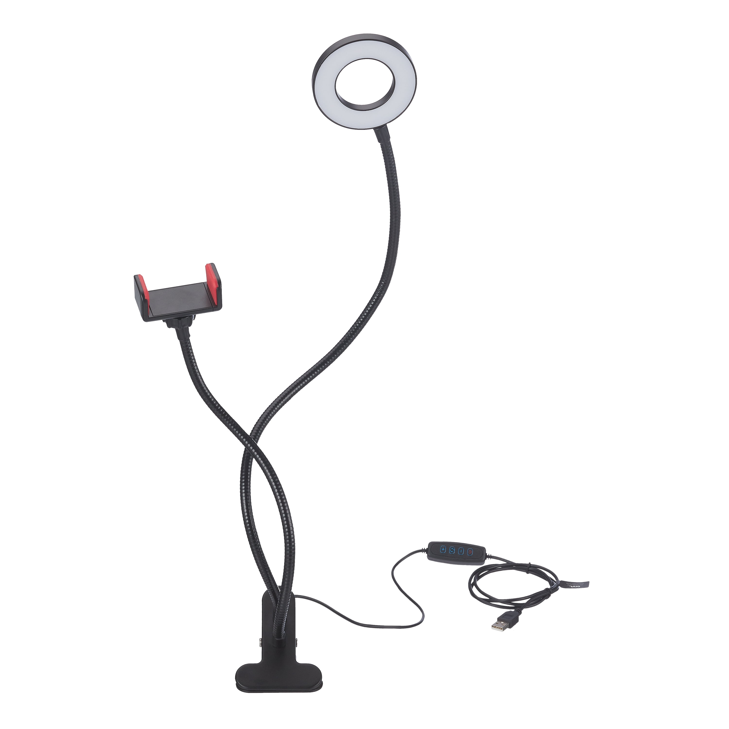 onn. Selfie Lamp with Adjustable Smartphone Holder, Black, 21"
