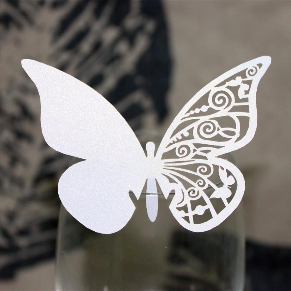 50x Birds Wedding Name Place Cards For Wine Glass Laser Cut On Pearlescent Card 