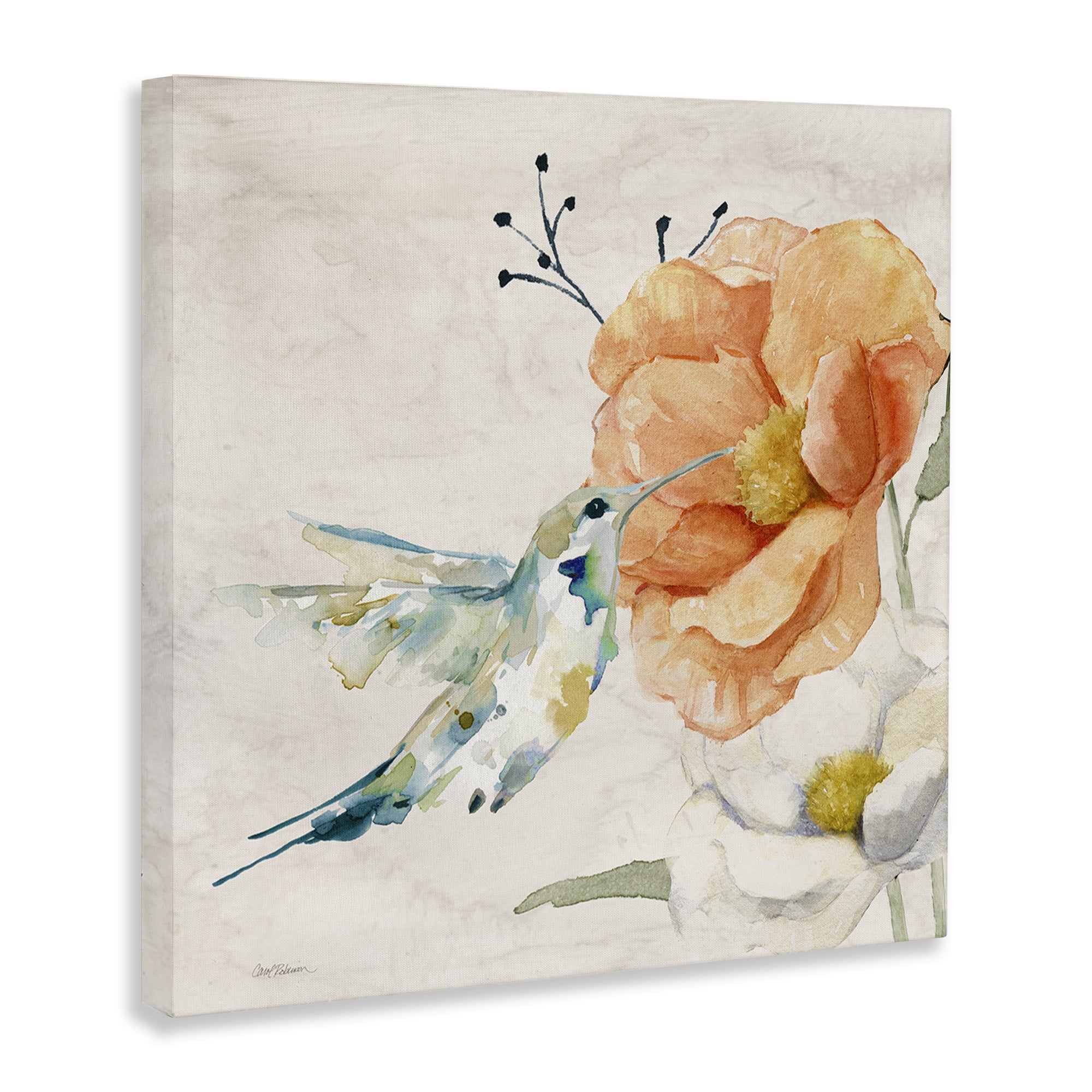 Stupell Industries Blossom & Hummingbird Plants & Flowers Painting Wrapped Canvas Art Print Wall Art, 24 x 24