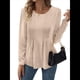 thumbnail image 2 of Blusa Tipo Túnica Plisada de Larga Abullonada para Mujer, Cuello Redondo, Estilo Elegante, Informal, Holgada, para Verano Crema XL, 2 of 5