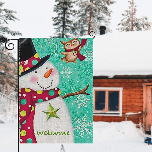 Paquete de 2 banderas de jardín de Feliz Navidad, doble cara, decorativas para el hogar, Navidad, rústico, invierno, muñeco de nieve, patio, cartel, bandera, vintage, año nuevo, temporada Feliz Sencillez