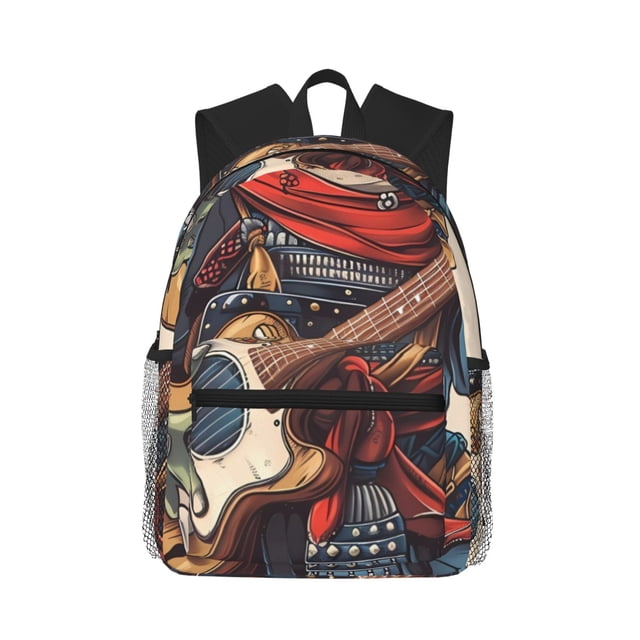 Disketp Samurai Frog Guitar for Lightweight Backpack Classical Backpack for Men and Women with Multi-pockets Casual Daypack for College Workplace Travel